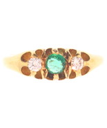 Authenticity Guarantee 
Lady’s 18K Yellow Gold Emerald and Diamond Ring ... - £678.59 GBP
