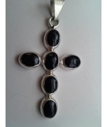 6 Oval Onyx Stone Christian Cross Crucifix .925 Sterling Silver Free Ship - $95.92 CAD