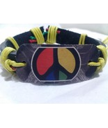 Peace Sign  Leather Hemp Adjustable Length Bracelet - Free Shipping ! - $13.69 CAD