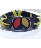 Peace Sign  Leather Hemp Adjustable Length Bracelet - Free Shipping ! - £7.85 GBP