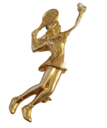 New Ruccini Tennis Player Serve Gold Tone Faux Pearl Brooch Pin - £9.47 GBP