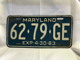 Maryland License Plate 62-79-GE Expiration 4-30-63 - £23.73 GBP
