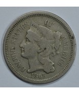 1865 3 cent circulated copper nickel VF details - £27.87 GBP