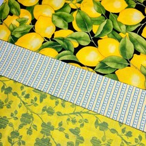 Lemons Flowers and Butterflies Fabric Fat Quarter 3 Pack Yellow Green 100%Cotton - £6.44 GBP