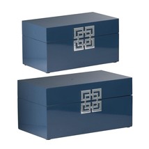 Blue Geometric Design Decorative Boxes (Set Of 2) Modern Contemporary Mdf - $98.00