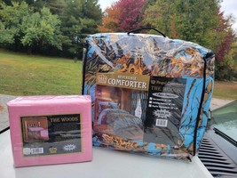 7 Pc Cal King Size Powder Blue Camo Comforter With Pink Camo Sheets California - £75.01 GBP