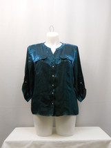 Elementz Ladies Shiny Button-Down Shirt Mandarin-Collar Size XL - £19.51 GBP