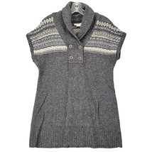 Ruff Hewn Gray Cozy Wool Sweater Preppy Stripe Short Sleeve Buttons Wome... - $13.63 CAD