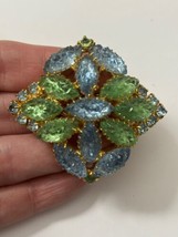 Vintage Molded Glass Brooch Blue and Green - $45.70