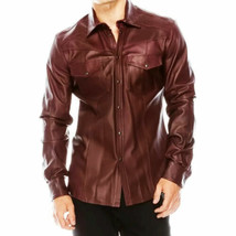 Party Lambskin 100%Casual Leather Real Handmade Men Brown Shirt Formal S... - £83.33 GBP