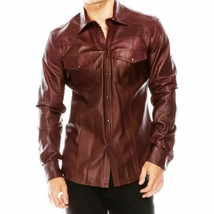 Party Lambskin 100%Casual Leather Real Handmade Men Brown Shirt Formal S... - £85.11 GBP