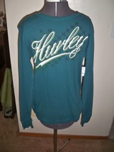 Men&#39;s Guys Hurley Teal Green Thermal Shirt Long Sleeve White Script Logo New $33 - £17.29 GBP