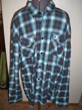 Men&#39;s Guys Aeropostale Gingham Blue Checkered Button Up Flannel New $46 - £31.46 GBP