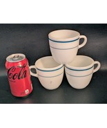 Lot of 3 Pyrex Cafeteria Mess Hall 723 Milk Glass Teal Blue Stripe Band ... - $33.83 CAD