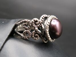 Vtg Sterling Silver 925 Ornate Ring W/ Black or Purple Pearl Cabochon Is... - $59.99