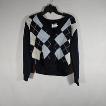 Princess Polly Blue White Chunky Knit Cropped Cardigan S/M Sweater N1 Gently Use - $26.99