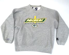 Vintage Starter Green Bay Packers NFL Stitched Gray Sweatshirt M Distressed - £18.59 GBP