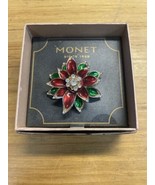 NEW Monet Poinsettia Brooch Pin Fashion Jewelry Xmas Christmas KG JD - $27.06 CAD