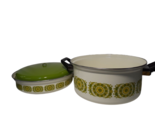 MCM Vintage Enamel Cookware Pot Lid &amp; Skillet, Korea, 10&quot;, Lime Green Ye... - $87.30