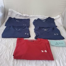 Lot of 5 Under Armour The Tech Tee Size M Blue &amp; Red V-neck Short Sleeve Shirt - £39.57 GBP