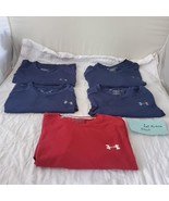 Lot of 5 Under Armour The Tech Tee Size M Blue &amp; Red V-neck Short Sleeve... - £38.92 GBP