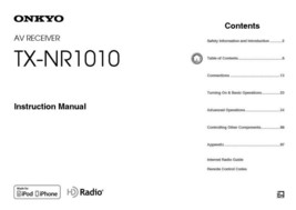 Onkyo Integra TX-NR1010 Receiver Owners Instruction Manual - £17.17 GBP