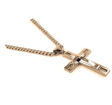 Stainless Steel Cross Pendant 24 inch Cuban Chain in - £52.96 GBP