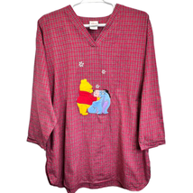 Disney Store Womens Plaid Sleepwear Shirt Red LXL Pooh Eeyore Flannel Pajama - £25.24 GBP