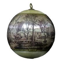 Vintage CURRIER AND IVES Christmas Ornament Trotting Cracks on Snow Grist Mill - $6.78