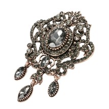 New Arrivals Women Gray Crystal Flower Brooch Pin Vintage Brooches Arabia Paisle - £7.07 GBP
