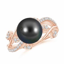 ANGARA Tahitian Pearl Olive Leaf Vine Ring for Women, Girls in 14K Solid Gold - £875.41 GBP