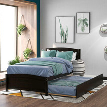 Twin Size Platform Bed With Trundle, Espresso - $297.89