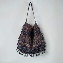 Vintage Canvas Bohemian Stripe Shoulder Beach Bag Women Tassel Boho Hippie Gypsy - £14.21 GBP