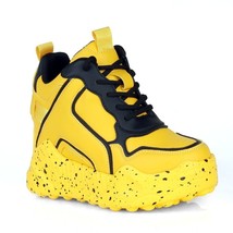 Anthony Wang Combat Yellow Hidden Wedge Platform Women&#39;s Sneakers - £46.92 GBP