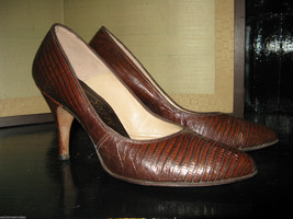 Vintage pin-up stilettos high heels pumps shoes lizard gator USA 7 UK4.5... - £108.90 GBP