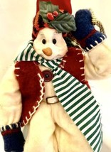 Vintage Hand Sculpted Face Wire And Felt Snowman W Bag Shelf Sitter Ornament 12” - £23.77 GBP