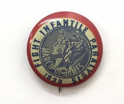 Vintage 1939 Pin Back Button Fight Infantile Paralysis March of Dime 0.75&quot; - £11.06 GBP