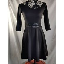 Lulus Womens Fit &amp; Flare Dress 3/4 Sleeve Sheer Waist Boat Neck Black Si... - $272.41 MXN