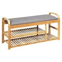 3-Tier Bamboo Shoe Rack Bench with Cushion-Natural - £104.85 GBP