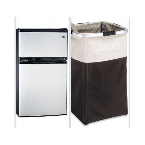 3.20-Cubic Foot Refrigerator & Freezer w laundry hamper dorm mini fridge steel - £179.04 GBP