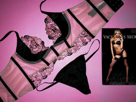 Victoria&#39;s Secret Long 32DD, 34B, 34C, 34D, 34DD Gorge Ensemble Beige Noir Brodé - £71.21 GBP