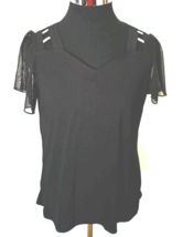 New w Tags Adele &amp; May Blouse Juniors Size X-Large Bling Black Chiffon Sleeves - £15.68 GBP