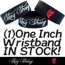 Three (3) of Stay Strong Wristbands - Red Heart Tattoo Style Text Wide B... - $184.35 MXN