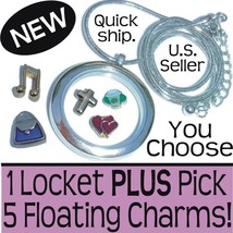 Gift Set: Locket Plus 5 Floating Locket Charms too! What&#39;s In Your Heart Jewelry - £23.64 GBP
