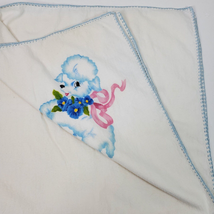 Vintage Baby Blanket Blue Pink Lamb SOFT 34x34 Inch - £10.39 GBP