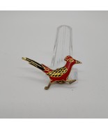 Vintage Red and Black Gold Tone Enamel Roadrunner Lapel Pin - £10.19 GBP