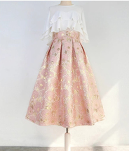 Champagne Pink A-line  Midi Skirt Outfit Women Custom Plus Size Pleated Skirts image 3