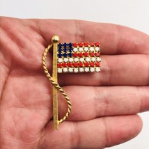 USA American Flag Gold Tone Bar Brooch Pin -- 1 7/8&quot; x 1 1/4&quot; - £6.75 GBP