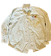 Shirt Disney Store Embroidered Button Women&#39;s Sz XL Green Striped Vtg 1990s - £29.10 GBP