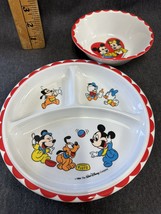 1984 Vintage Walt Disney Plate &amp;Bowl Mickey Mouse Minnie Goofy Babies - £9.39 GBP